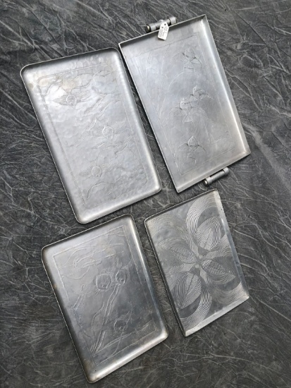 (4) Hammered Aluminum Rectangular Platters