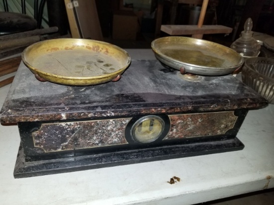 Antique Marble & Brass Balance Scale