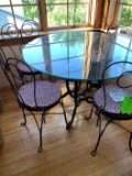 Glass Top Round Table w/ (4) Iron Chairs