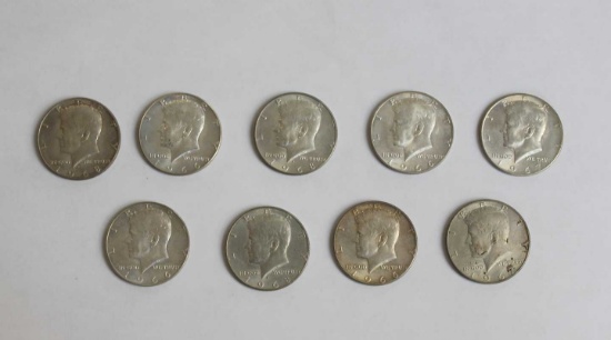 (9) Kennedy Half Dollars, Silver Clad