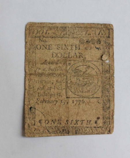 Continental Currency "1/6 Dollar"  Feb 17, 1776