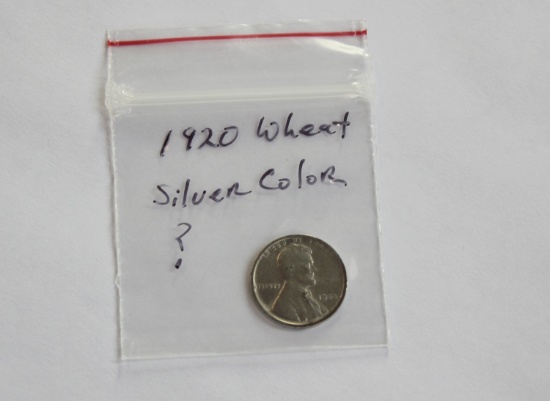 1920 Wheat Penny, silver color,