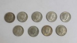 (9) Kennedy Half Dollars, Silver Clad