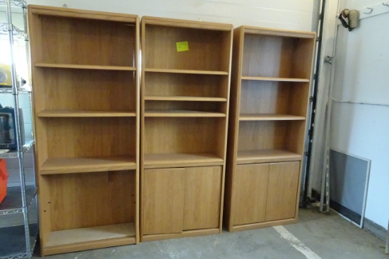 (3) Oak Finish Bookcases