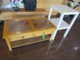 Oak & Tile Coffee Table W/ (2) Magazine Stands