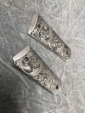 Pair of John Adams Scroll Engraved Pewter 1911 Pistol Grips