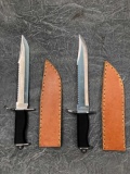 (2) Jungle Master Fixed Blade Knives with leather sheaths, 14.75