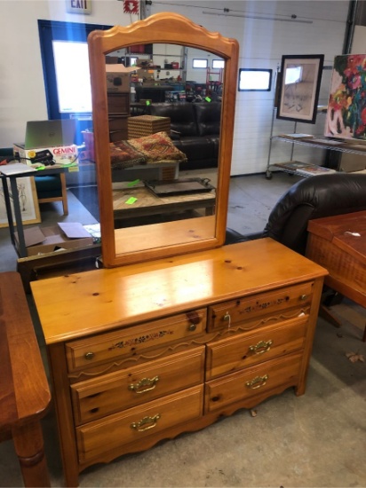 Pine Six Drawer Bureau with mirror
