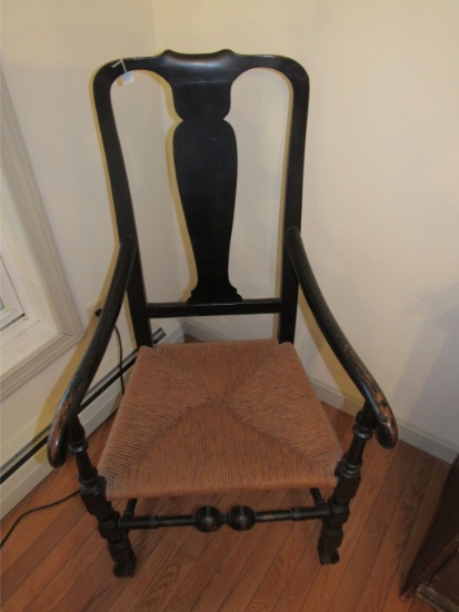 Antique Queen Anne Splat Back Open Arm Chair