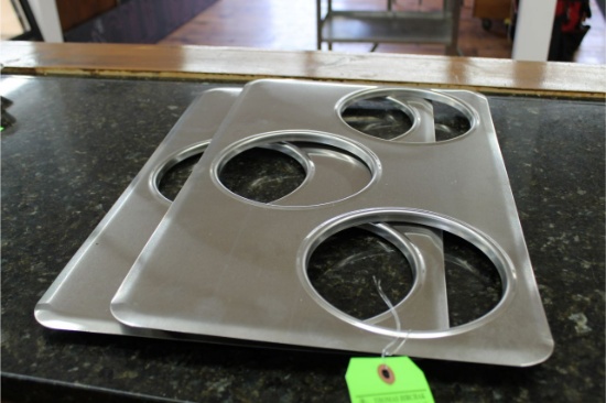 (2) Stainless Steel Steam Pan Cover with 3 6.25" Holes