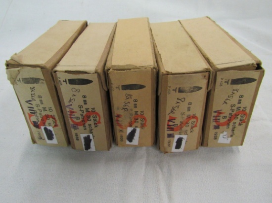 (5) Boxes of Vintage 8mm Ammunition