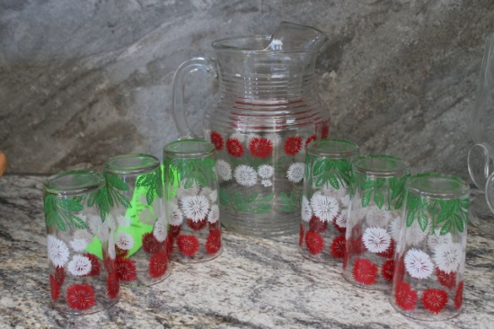 Iced Tea Pitcher & (6) Drinking Glasses