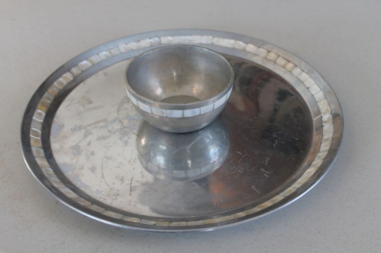 Towle Silver Smith Aluminum & Mother of Pearl Chip & Dip Tray