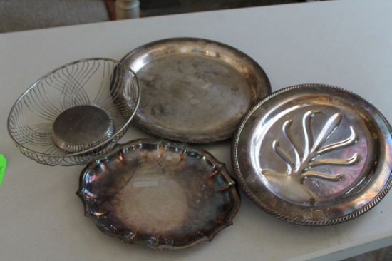(4) Silver Plate Serving Trays