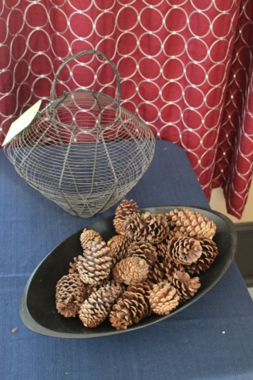 Reproduction Egg Basket & Carved Wooden Bowl
