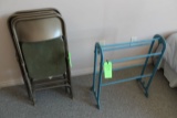 Wooden Drying Rack & (4) Metal Folding Chairs