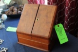 Antique Walnut Writing Box w/ Ink Well, Lock & Key