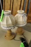 (2) Pine Turned Lamps w/ Shades