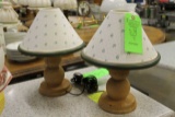 (2) Pine Turned Lamps w/ Shades