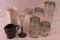 Assorted Glassware Including Mason Jars, Vases & Pottery