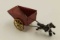 Antique Painted Tin Toy Cart with cast iron wheels and cast iron horse