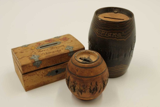 (3) Souvenir Wood Coin Banks