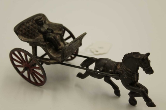 Vintage Painted Cast Iron Toy Horse with Sulky and Driver