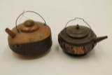 (2) Souvenir Carved Wood Teapots