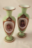 Pair of Antique Cased Glass Hand Painted Vases