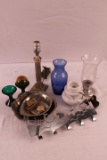 Glassware, Metal Trays & Lamp Parts
