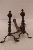 Pair of Antique Brass & Wrought Iron Andirons