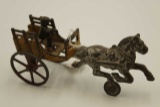 Vintage Painted Toy Cast Iron Horse with Sulky and Driver