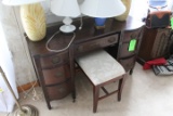 (7) Drawer Mahogany Veneer Vanity w/ Bench