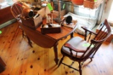 Antique Round Oak Drop Leaf-Table & (2) Windsor Style Arm Chairs
