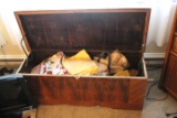 Mahogany Veneer Linen Trunk w/ Contents