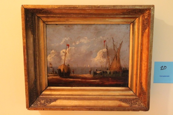 Contemporary Oil on Board Painting Depicting a Harbour Scene