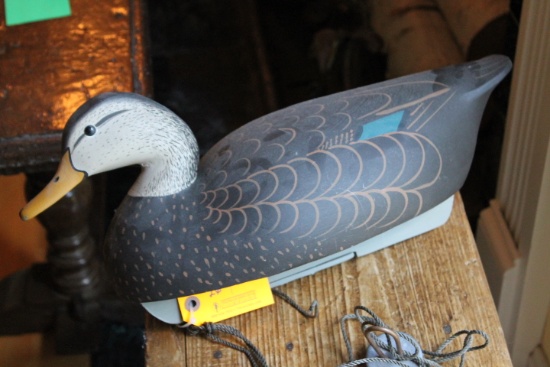 Contemporary Orvis Full Size Carved Wood Black Duck Decoy