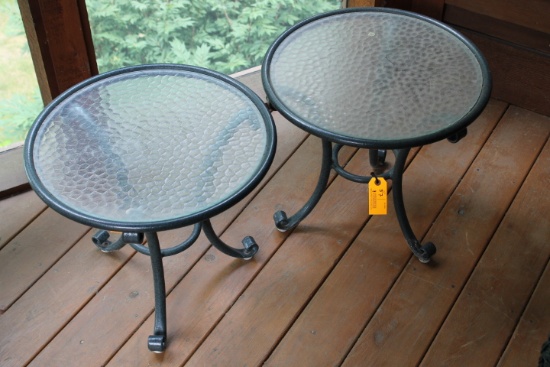 Pair of Metal Patio Stands with Glass tops