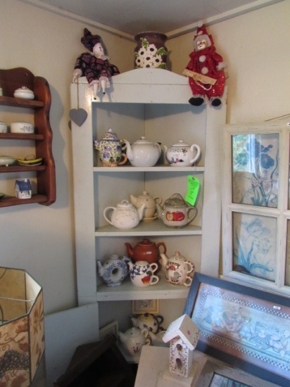 Painted Corner Shelf w/(15) Tea Pots