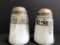 (2) Antique Opaque Glass Talcum Powder Dispensers