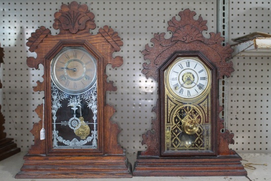 (2) Antique Gingerbread Mantle Clocks