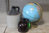 (2) Antique Stoneware Jugs (1) Vintage Globe