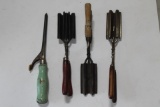 (4) Antique Wooden Handled Curling Irons