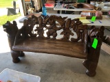 Carved Bear-Theme Wood Bench