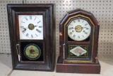(2) Antique Mantle Clocks with wood cases and alarms