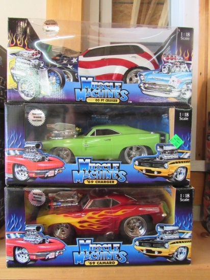 (3) Muscle Machines 1:18 Scale Die Cast Collectible Cars