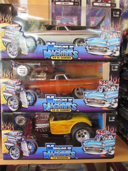 (3) Muscle Machines 1:18 Scale Die Cast Collectible Cars
