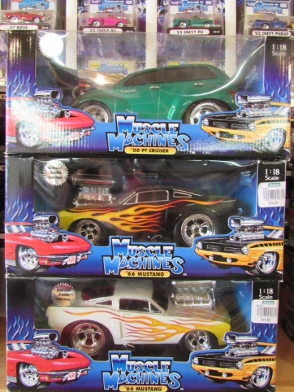 (3) Muscle Machines 1:18 Scale Die Cast Collectible Cars