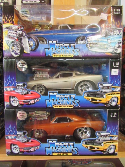 (3) Muscle Machines 1:18 Scale Die Cast Collectible Cars