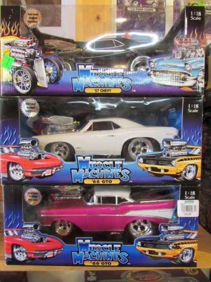 (3) Muscle Machines 1:18 Scale Die Cast Collectible Cars